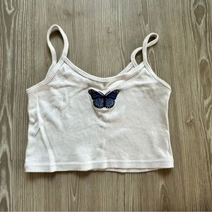 brandy melville - blue butterfly embroidered tank